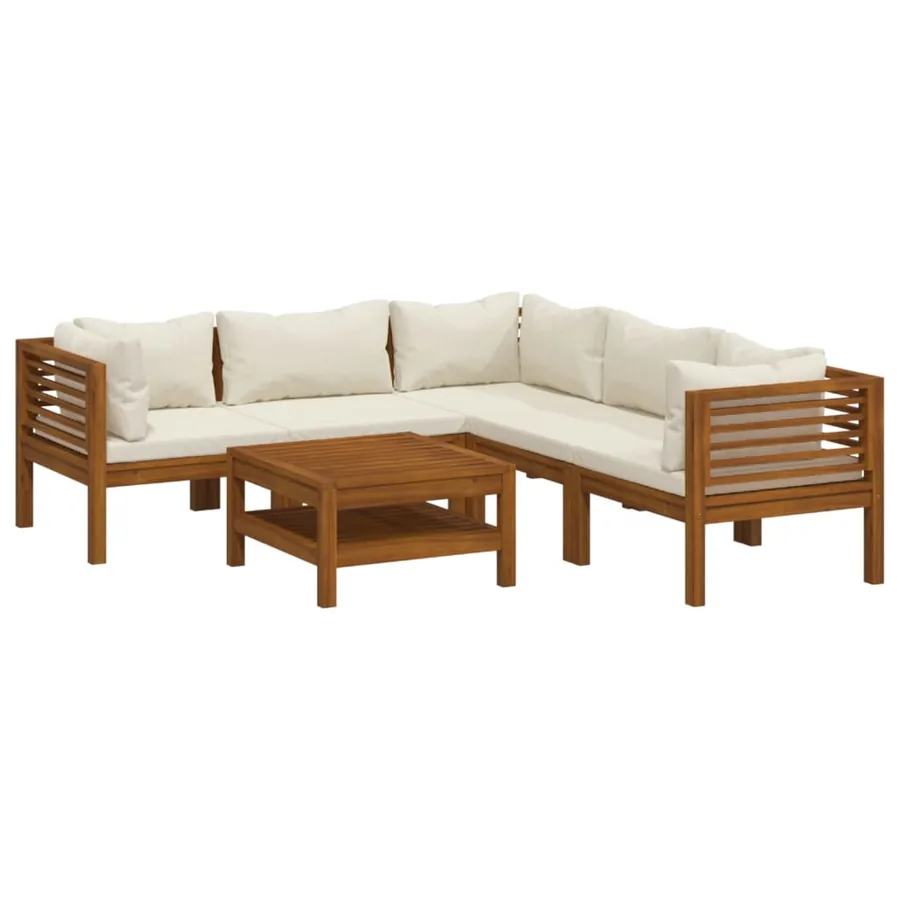 Salon de jardin 6 pcs avec coussin crème Bois d'acacia solide - 2