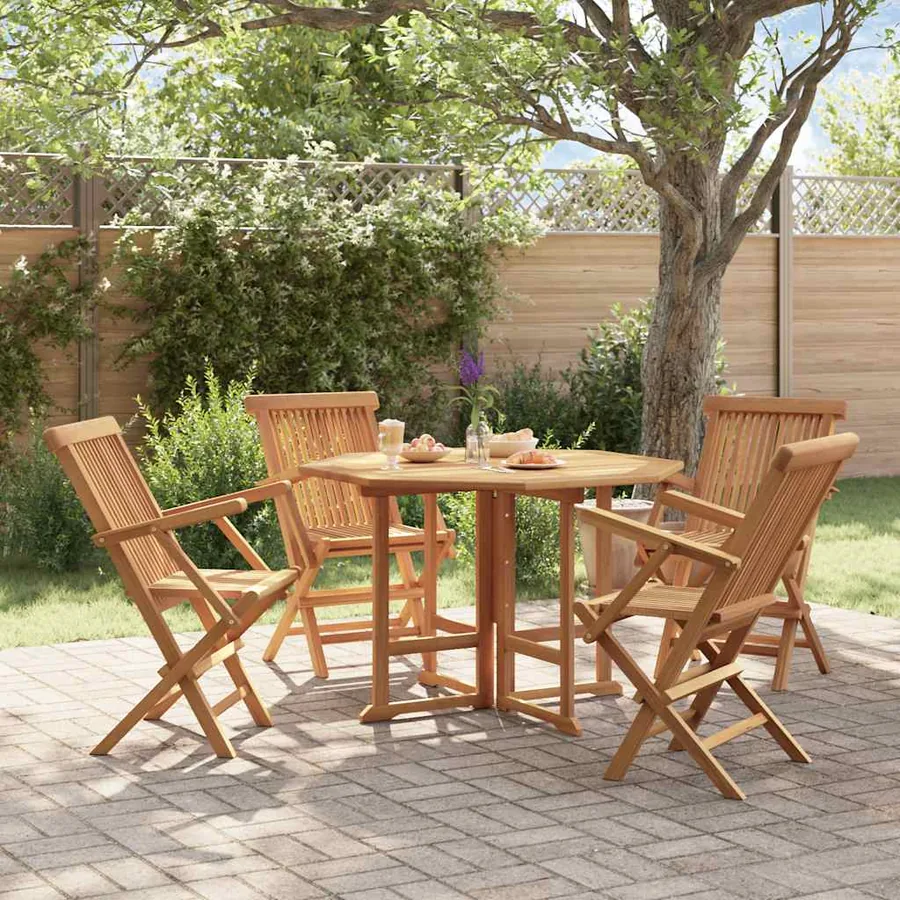 Ensemble à manger d'extérieur pliable 5 pcs Bois solide de teck