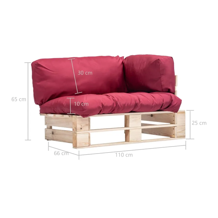 Canapé de jardin palette avec coussins rouge Pinède - 5