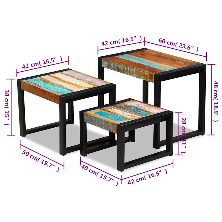 Tables gigognes 3 pcs Bois de récupération massif - 11