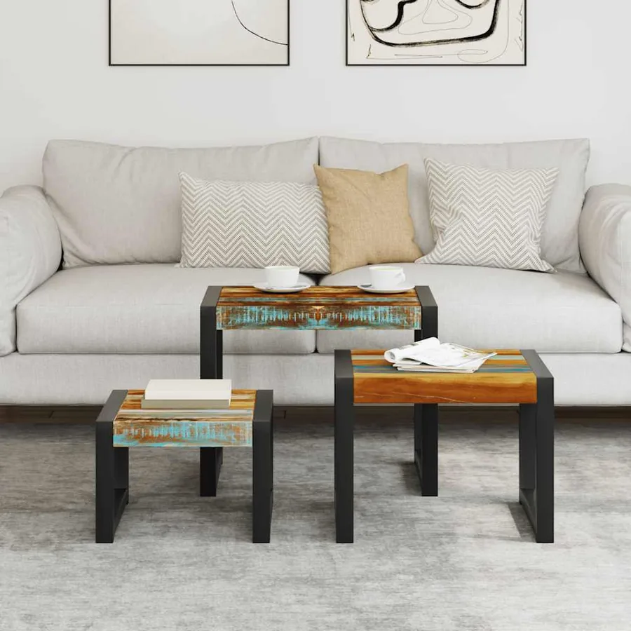 Tables gigognes 3 pcs Bois de récupération massif - 3