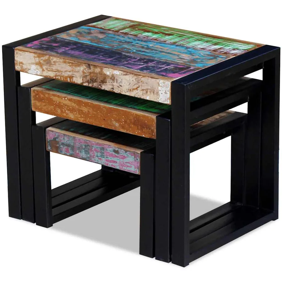 Tables gigognes 3 pcs Bois de récupération massif - 9