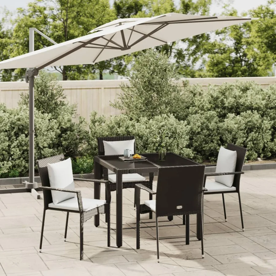 Ensemble à manger de jardin coussins 5pcs Noir Résine tressée