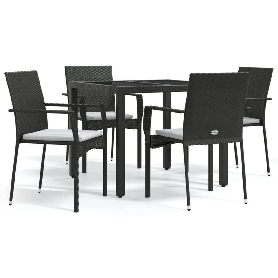 Ensemble à manger de jardin coussins 5pcs Noir Résine tressée - 2