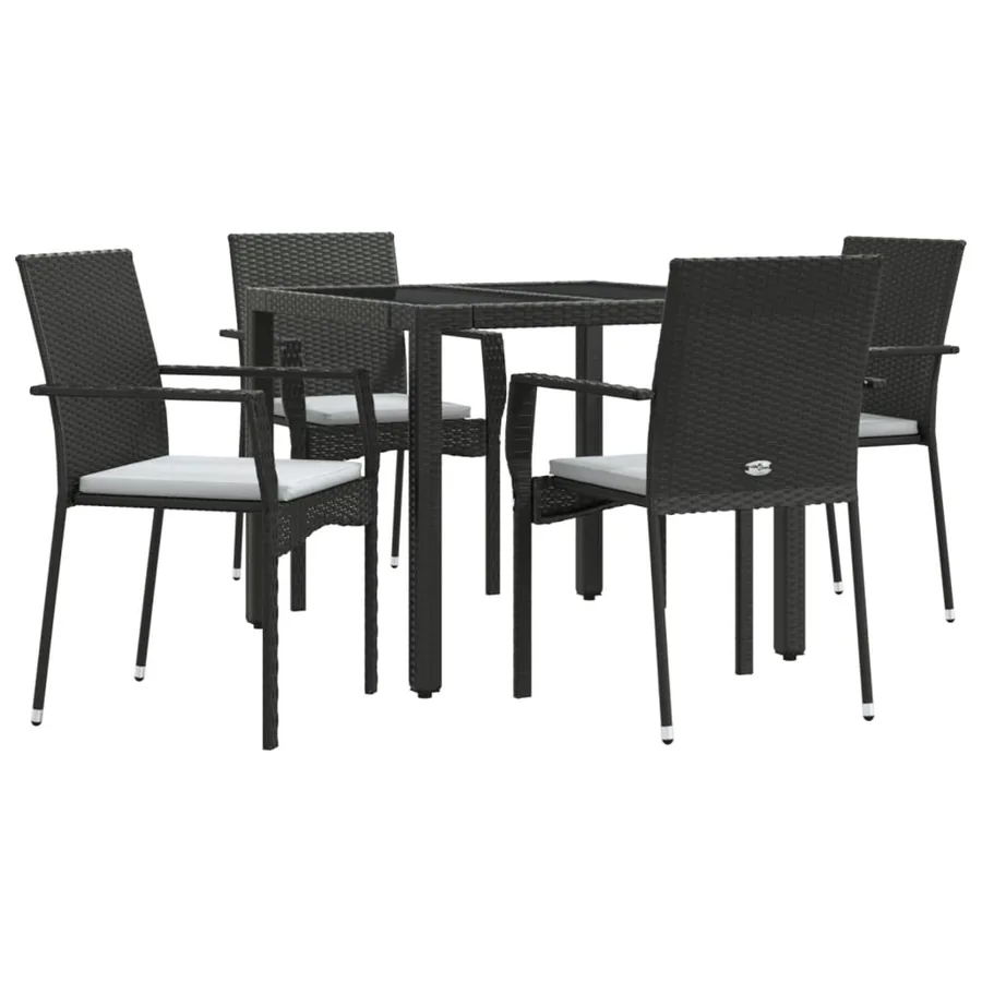 Ensemble à manger de jardin coussins 5pcs Noir Résine tressée - 3
