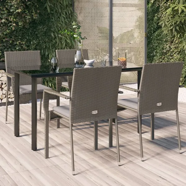 Ensemble à manger de jardin coussins 5 pcs noir et gris