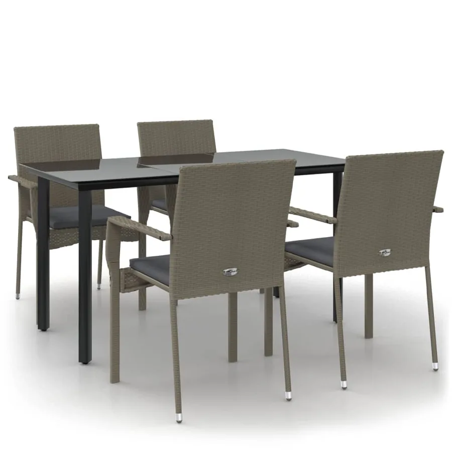 Ensemble à manger de jardin coussins 5 pcs noir et gris - 2