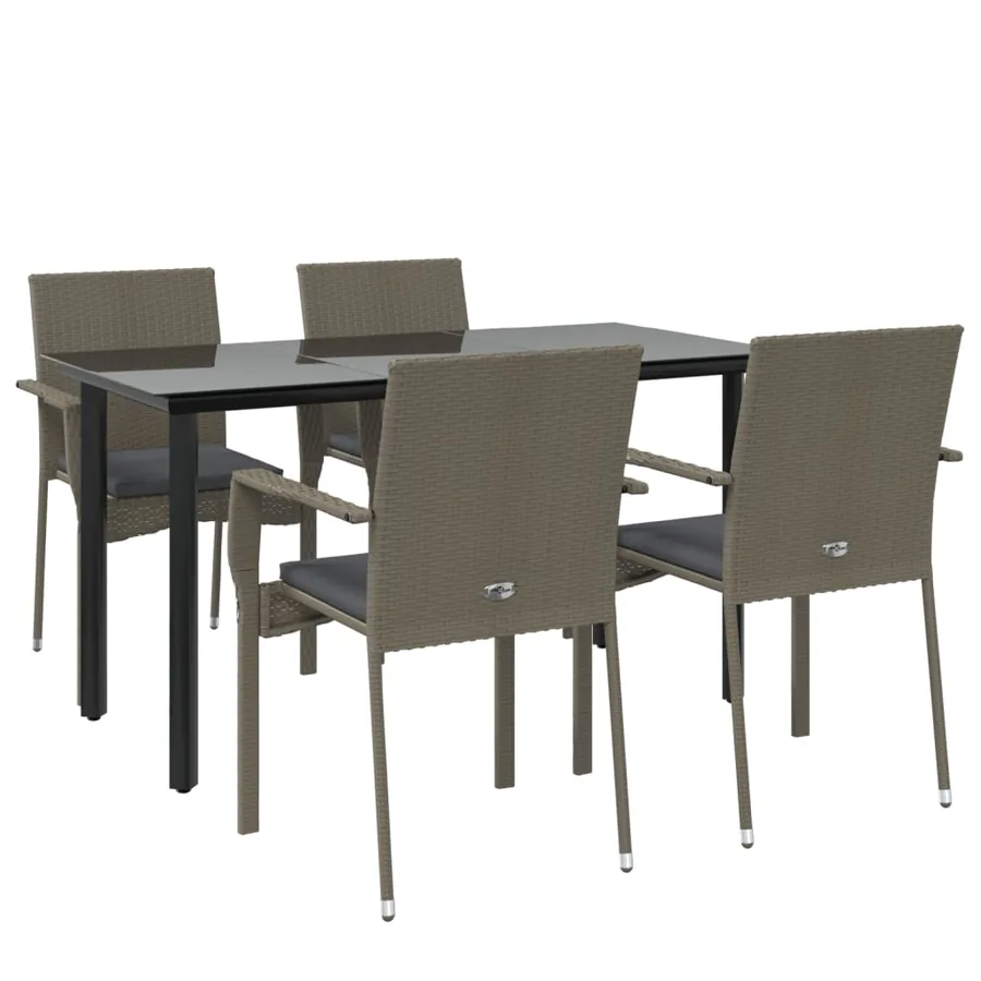 Ensemble à manger de jardin coussins 5 pcs noir et gris - 3