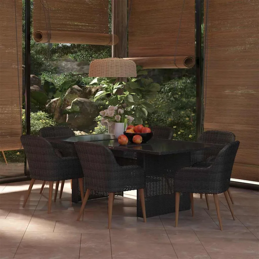 Ensemble à manger de jardin 7 pcs Résine tressée Noir