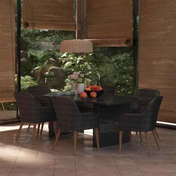 Ensemble à manger de jardin 7 pcs Résine tressée Noir