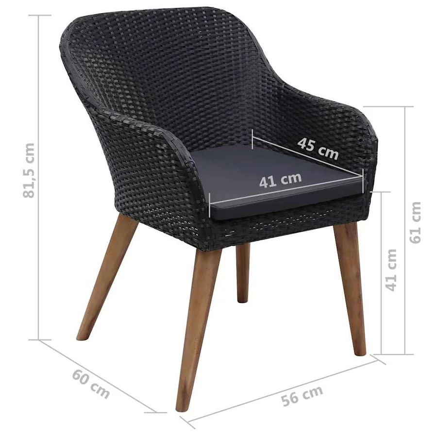 Ensemble à manger de jardin 7 pcs Résine tressée Noir - 14