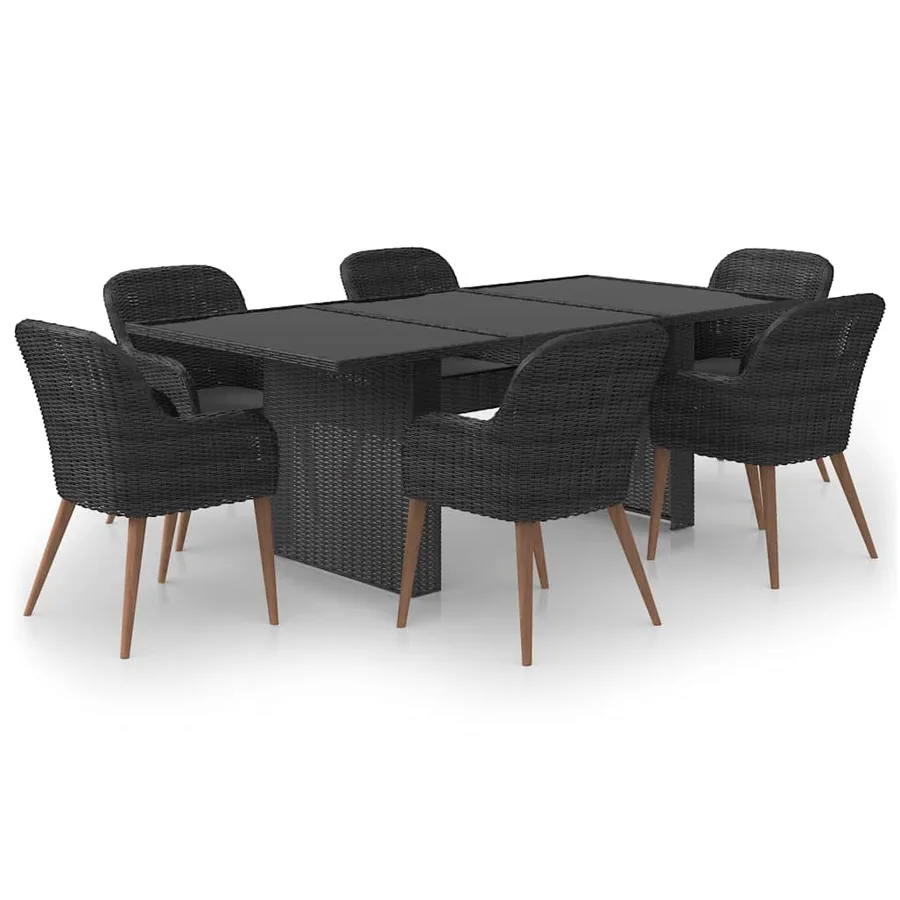 Ensemble à manger de jardin 7 pcs Résine tressée Noir - 2
