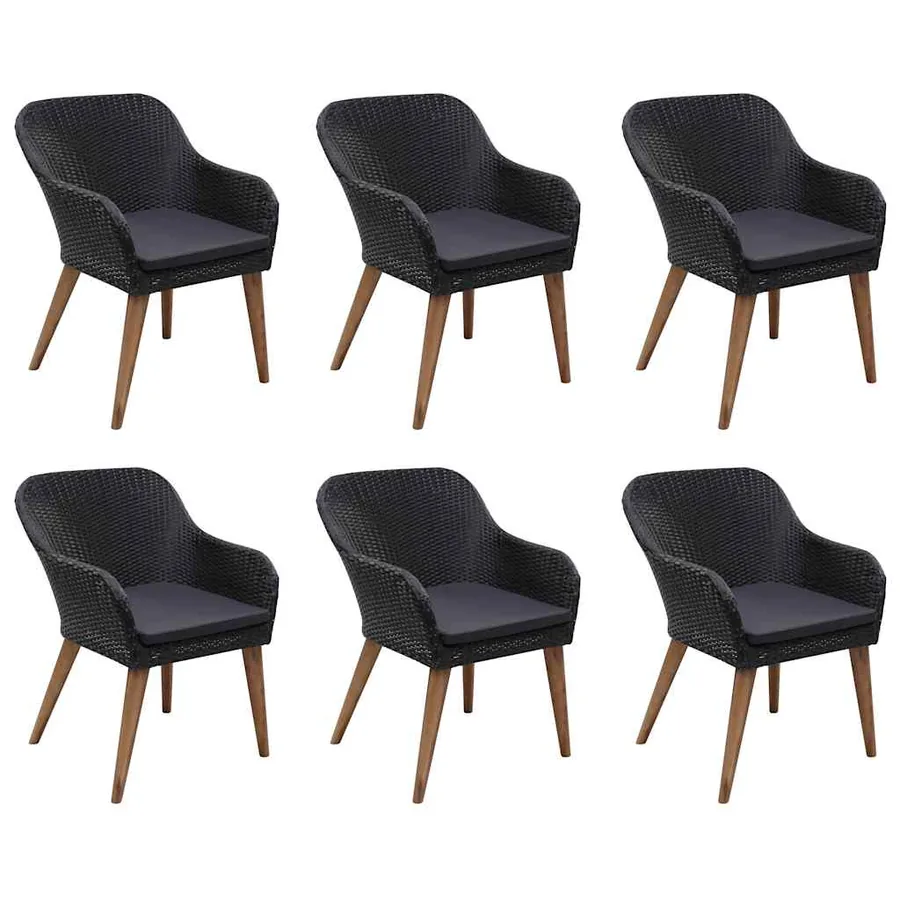 Ensemble à manger de jardin 7 pcs Résine tressée Noir - 3
