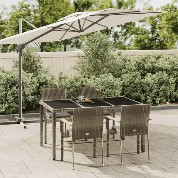 Ensemble à manger de jardin 5 pcs coussins gris résine tressée