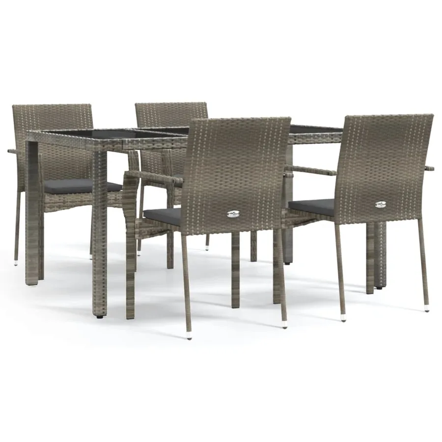 Ensemble à manger de jardin 5 pcs coussins gris résine tressée - 2