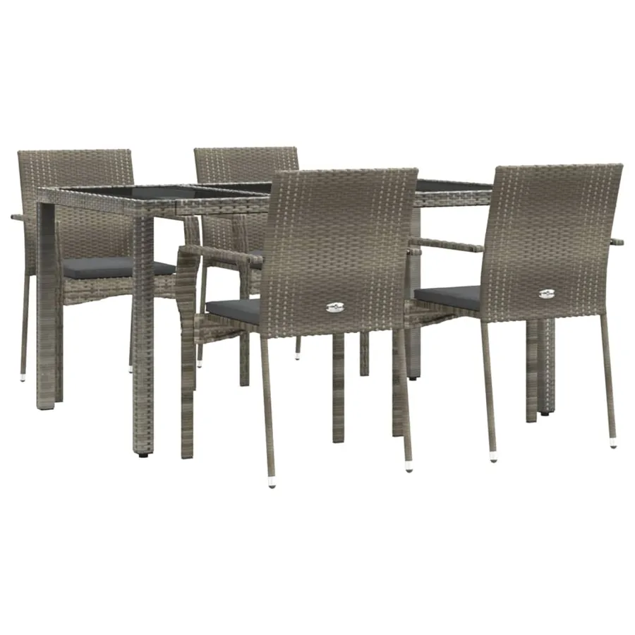 Ensemble à manger de jardin 5 pcs coussins gris résine tressée - 3