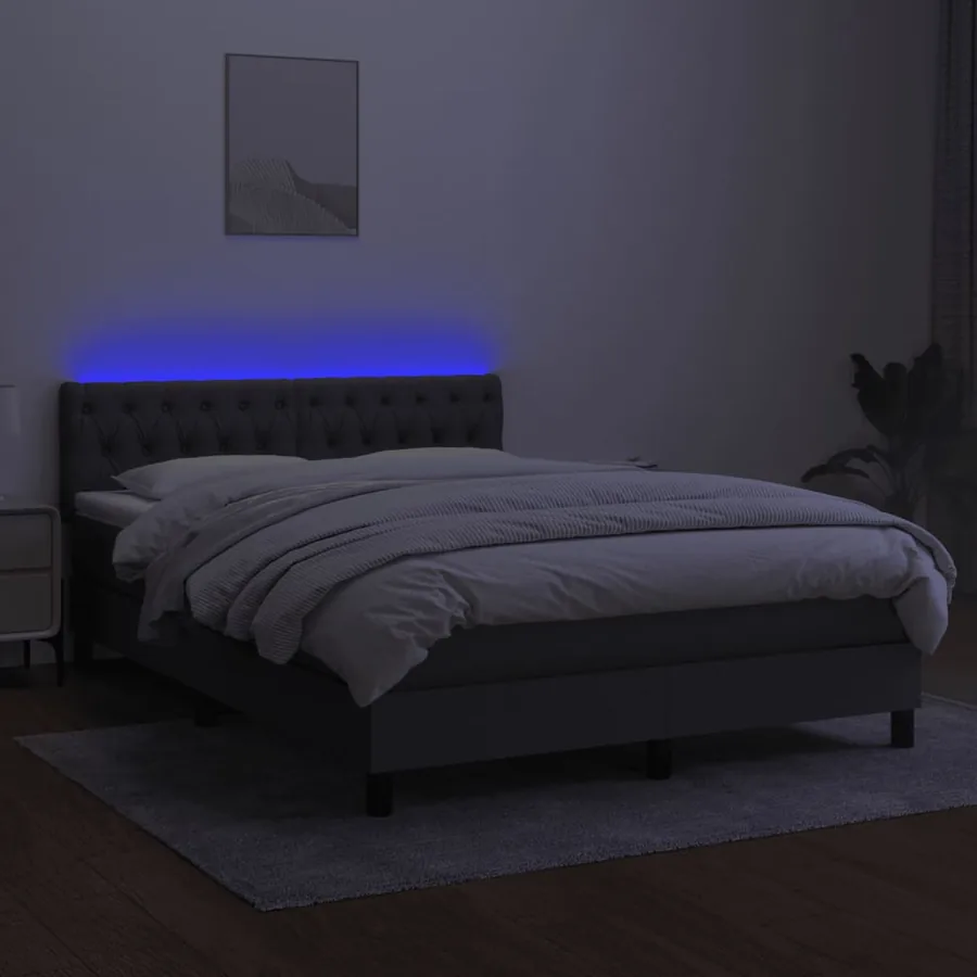 Sommier à lattes de lit et matelas et LED Gris foncé 140x200 cm - 4