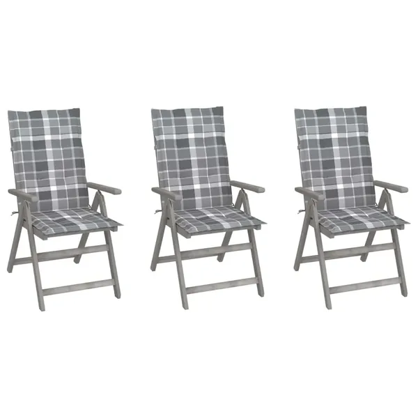 Chaises inclinables de jardin lot de 3 et coussins Bois acacia