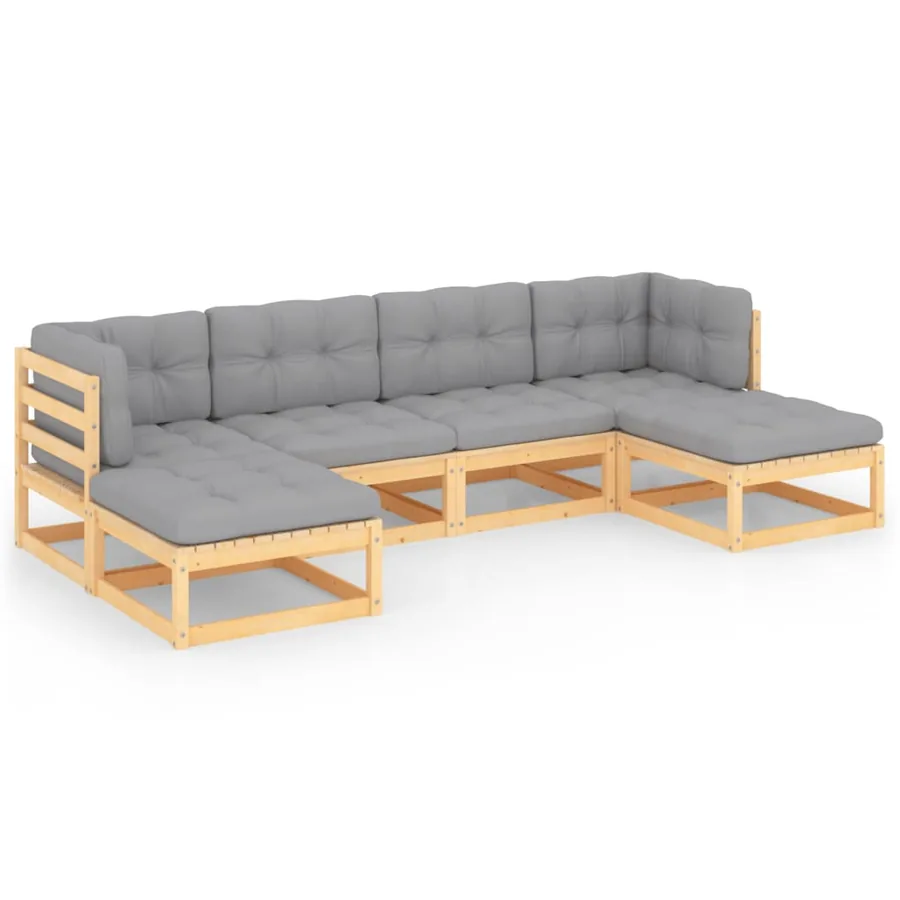 Salon de jardin 6 pcs avec coussins Bois de pin massif - 2