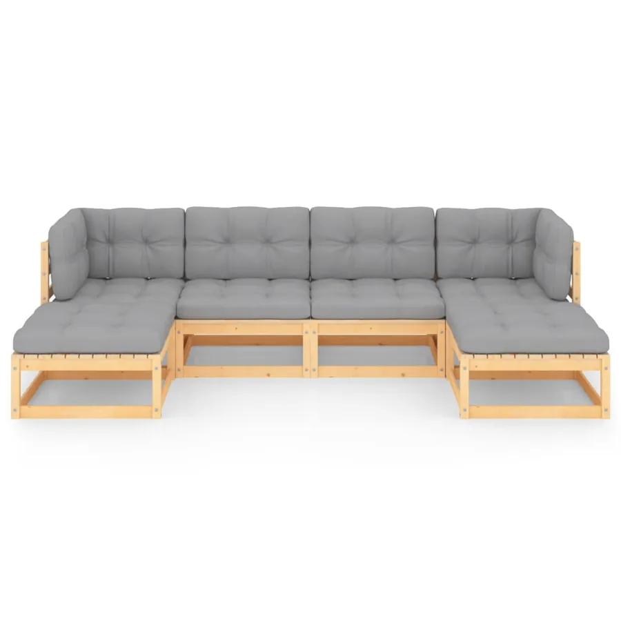 Salon de jardin 6 pcs avec coussins Bois de pin massif - 3