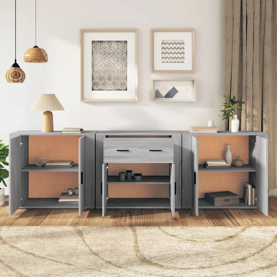 Buffets 3 pcs Sonoma gris Bois d'ingénierie - 3