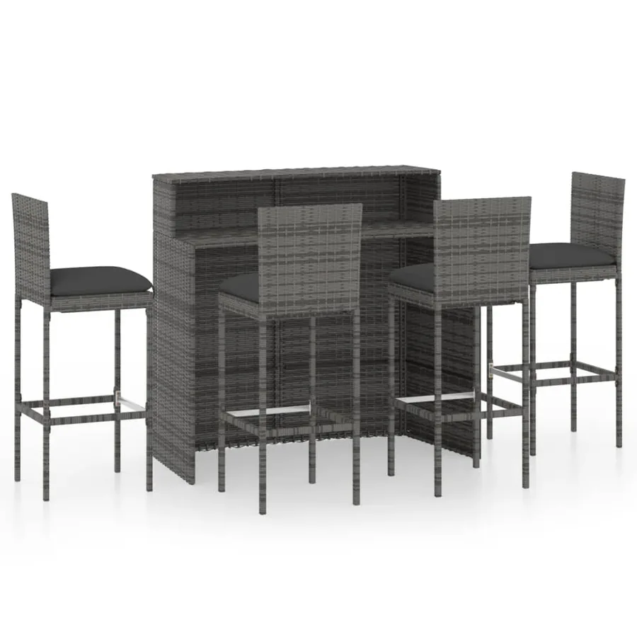 Ensemble de bar de jardin avec coussins 5 pcs Gris - 2