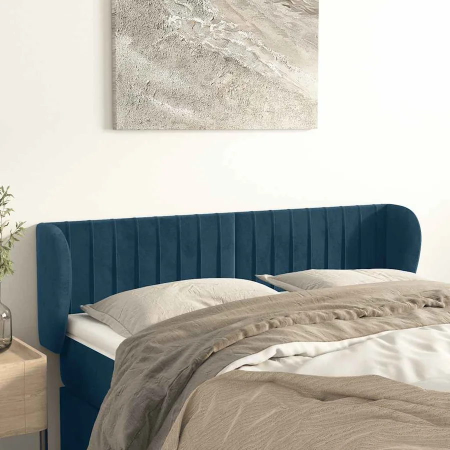 Tête de lit avec oreilles Bleu foncé 147x23x78/88 cm Velours