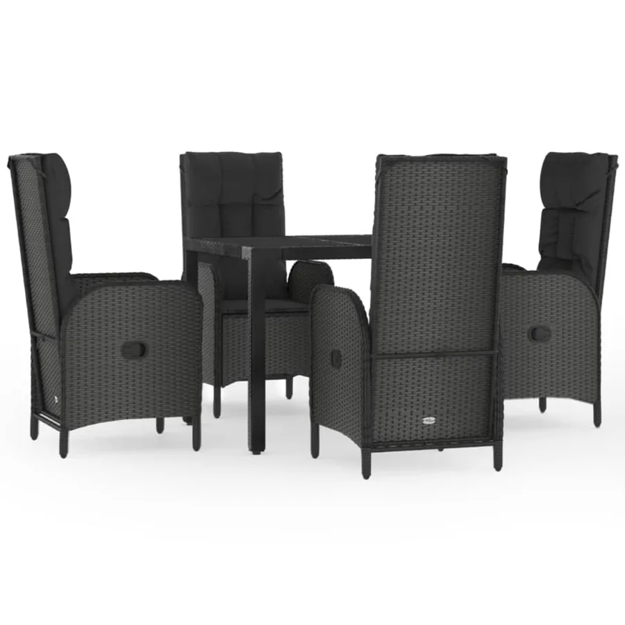 Ensemble à manger de jardin coussins 5pcs Noir Résine tressée - 2