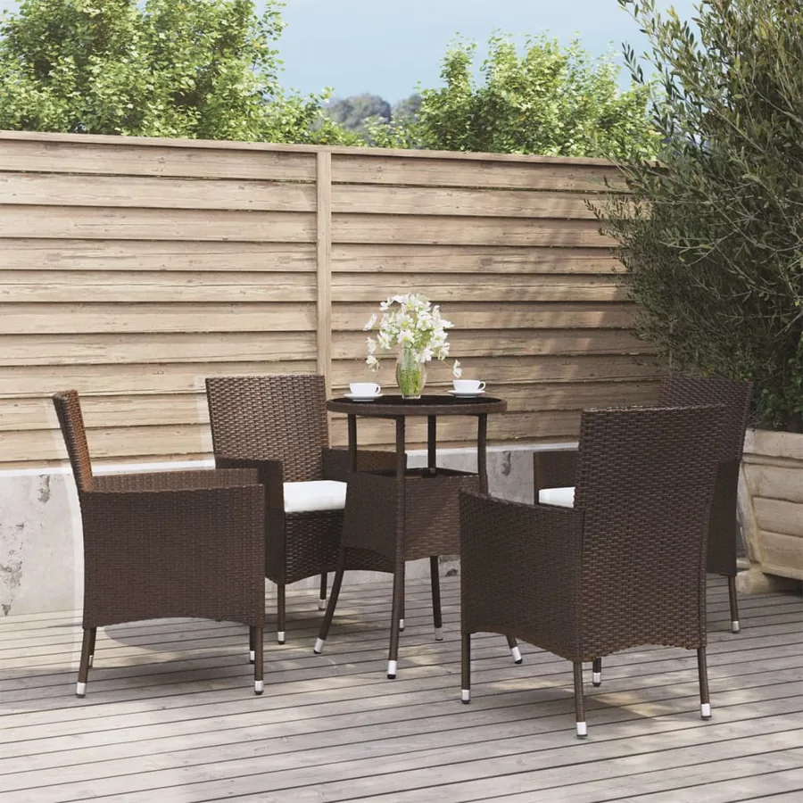 Ensemble de bistro de jardin 5 pcs coussins marron poly rotin