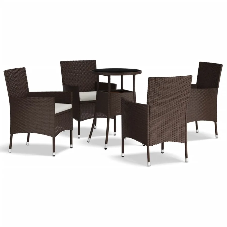 Ensemble de bistro de jardin 5 pcs coussins marron poly rotin - 2
