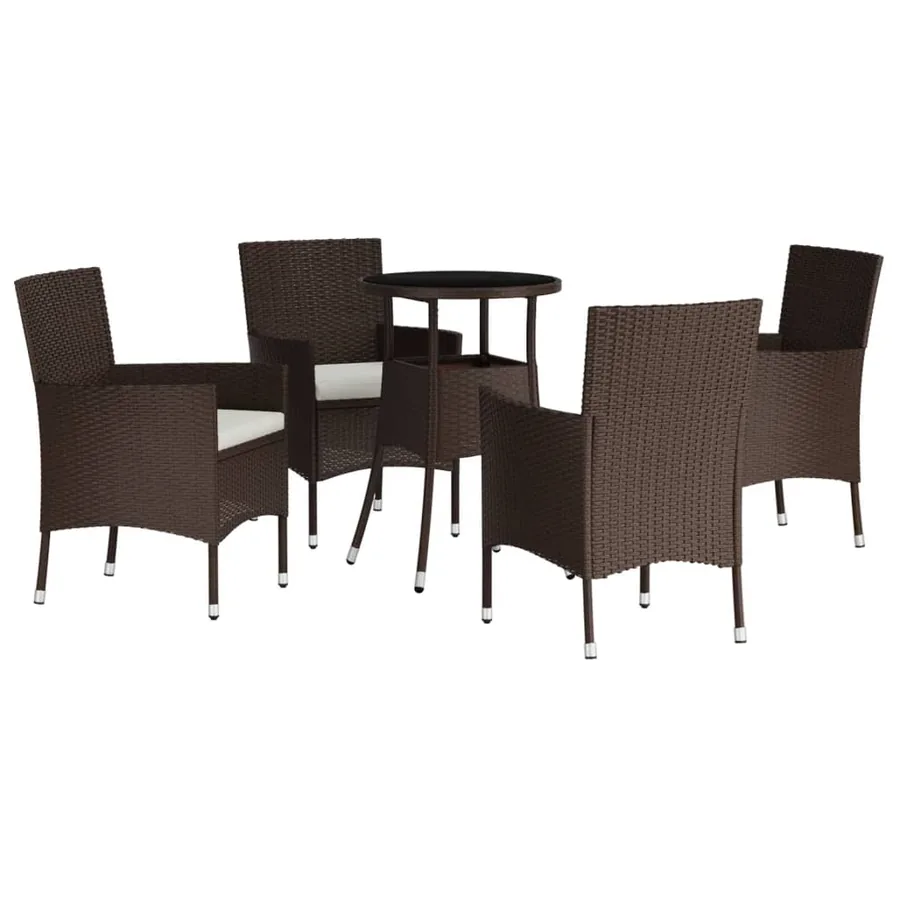 Ensemble de bistro de jardin 5 pcs coussins marron poly rotin - 3