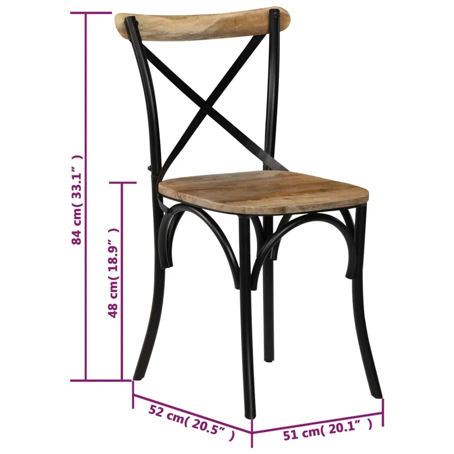 Chaises à dossier croisé lot de 4 noir bois de manguier massif - 11