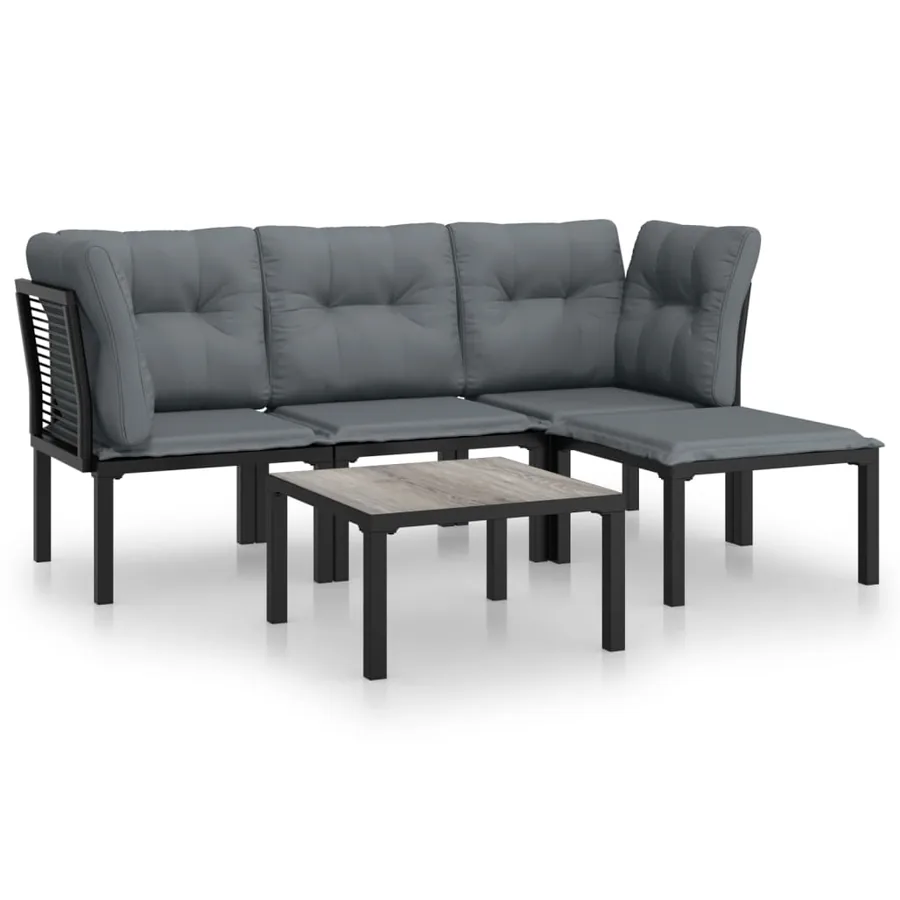 Salon de jardin 5 pcs noir et gris résine tressée - 2