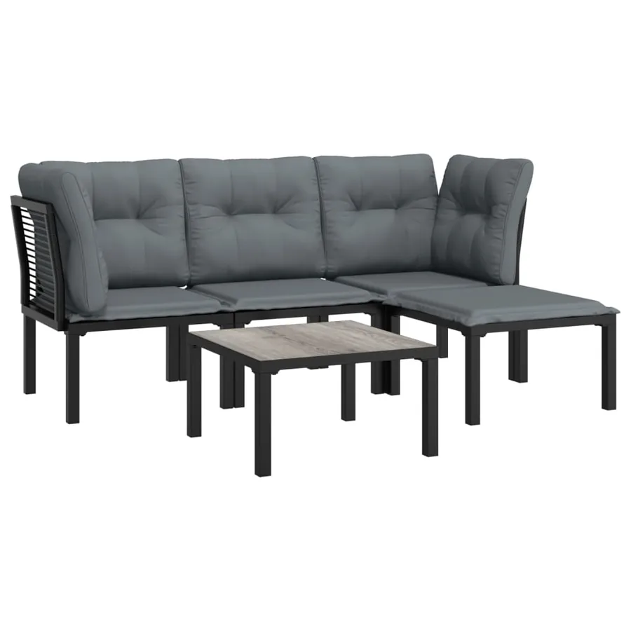 Salon de jardin 5 pcs noir et gris résine tressée - 3