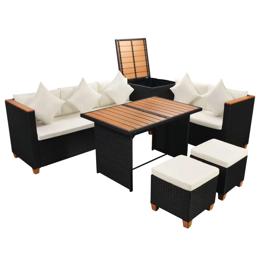 Salon de jardin 7 pcs avec coussins Résine tressée Noir - 2
