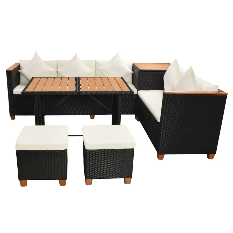 Salon de jardin 7 pcs avec coussins Résine tressée Noir - 3