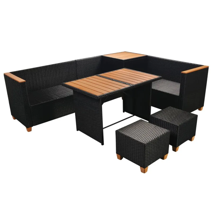 Salon de jardin 7 pcs avec coussins Résine tressée Noir - 5