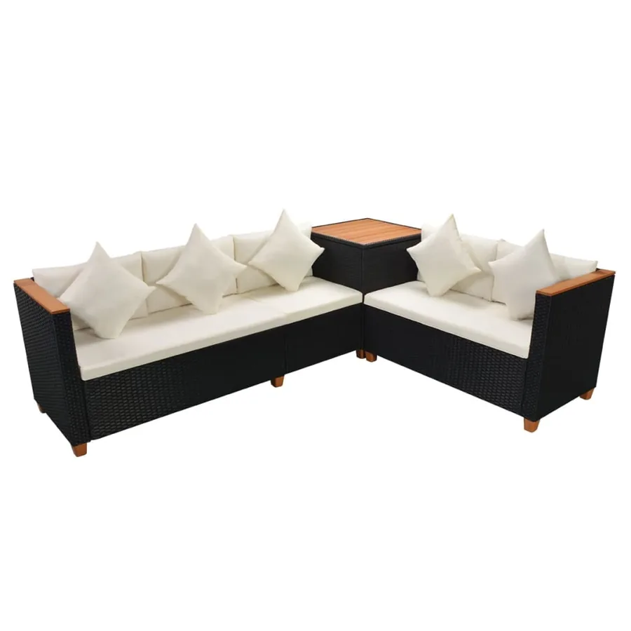 Salon de jardin 7 pcs avec coussins Résine tressée Noir - 7