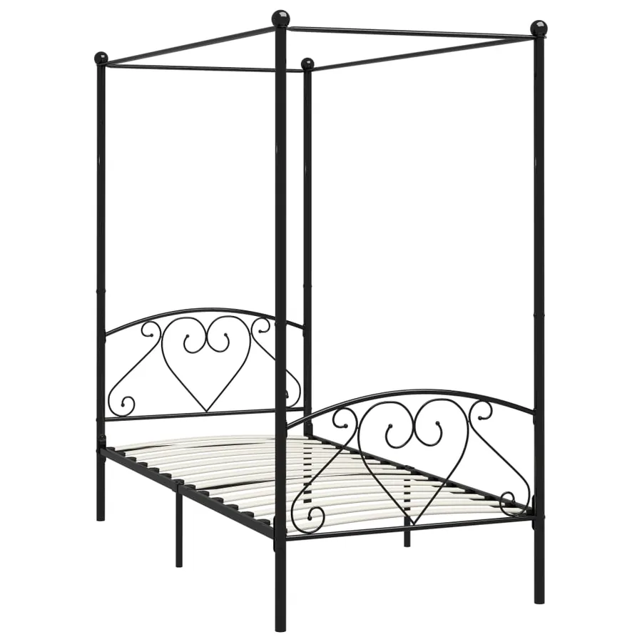 Cadre de lit à baldaquin sans matelas noir métal 90x200 cm - 2