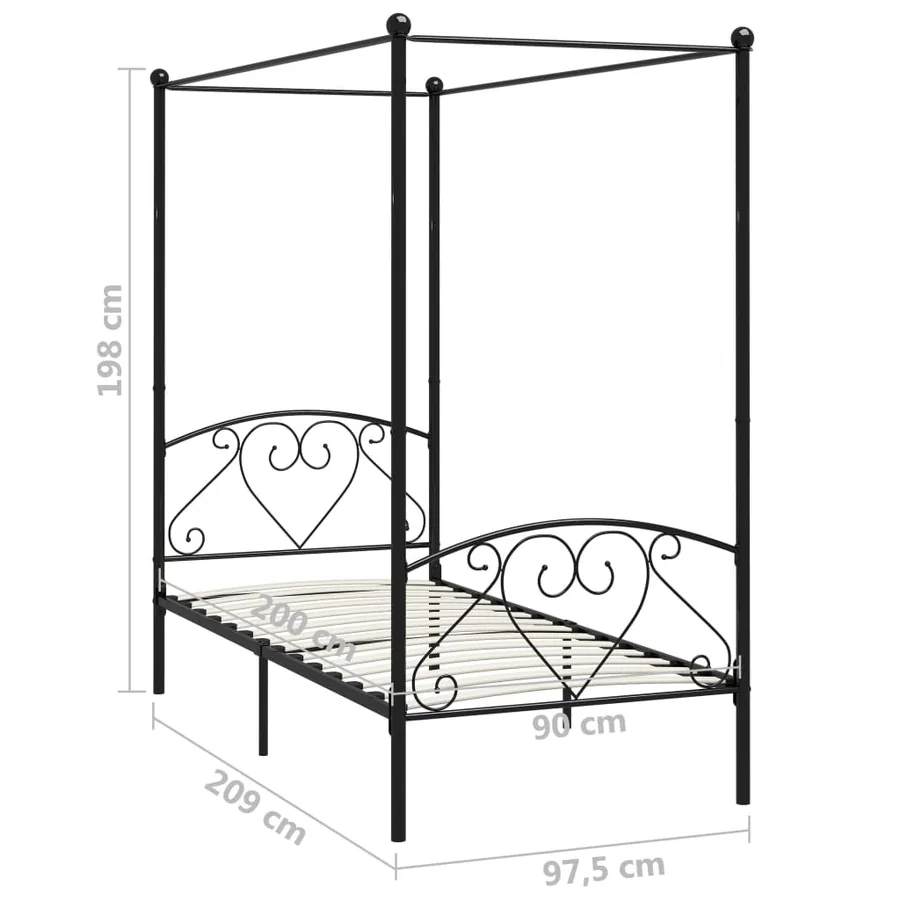 Cadre de lit à baldaquin sans matelas noir métal 90x200 cm - 5