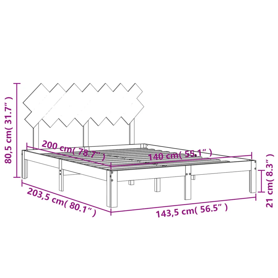 Cadre de lit sans matelas blanc 140x200 cm bois de pin massif - 12
