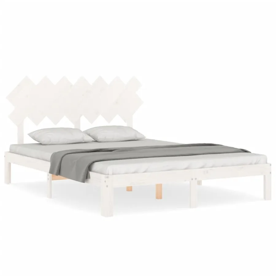Cadre de lit sans matelas blanc 140x200 cm bois de pin massif - 2