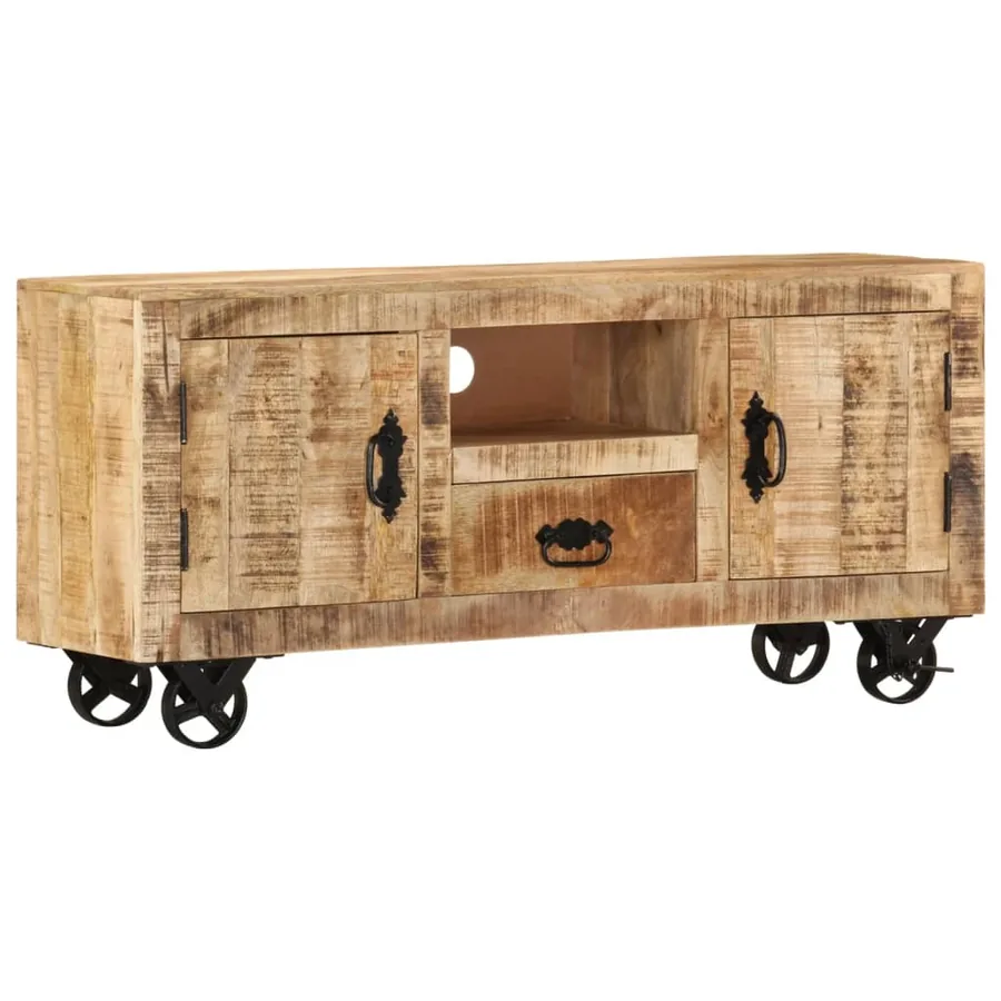 Meuble TV Bois de manguier brut 110x30x50 cm - 11
