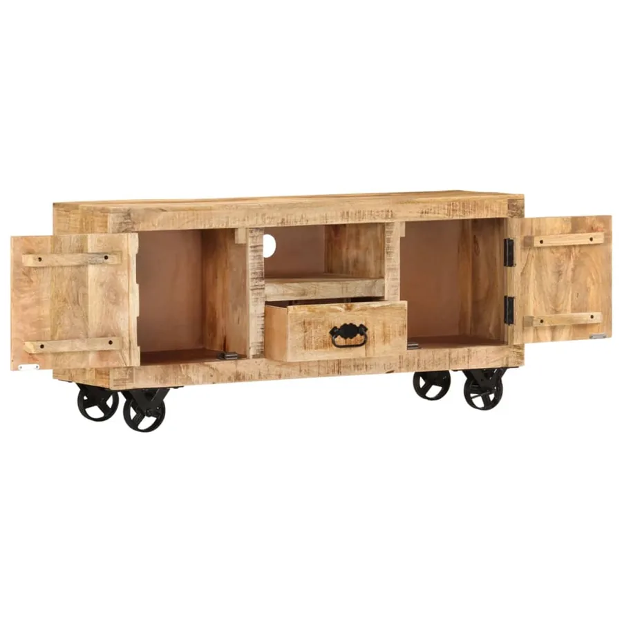Meuble TV Bois de manguier brut 110x30x50 cm - 3