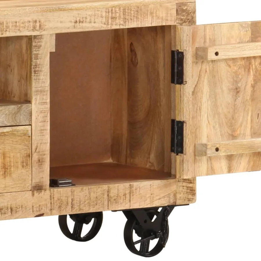 Meuble TV Bois de manguier brut 110x30x50 cm - 5