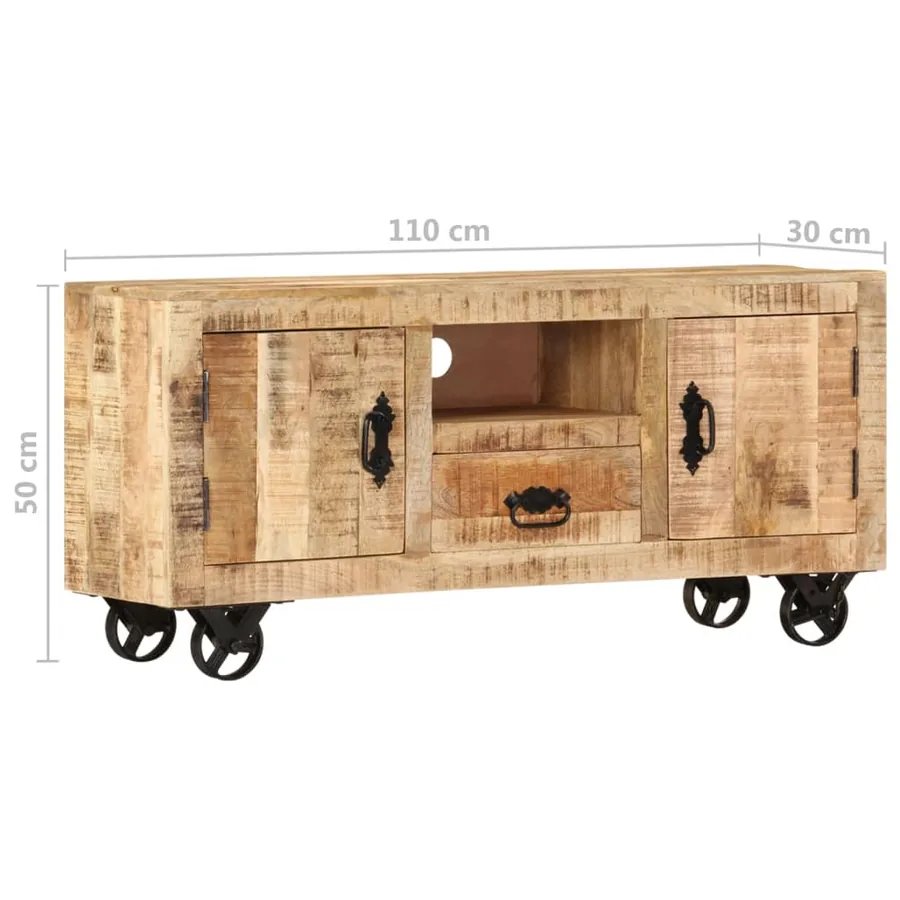 Meuble TV Bois de manguier brut 110x30x50 cm - 7