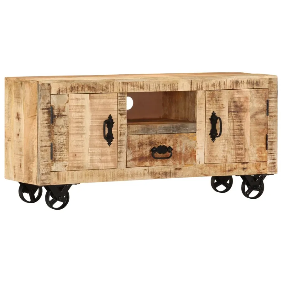 Meuble TV Bois de manguier brut 110x30x50 cm - 8