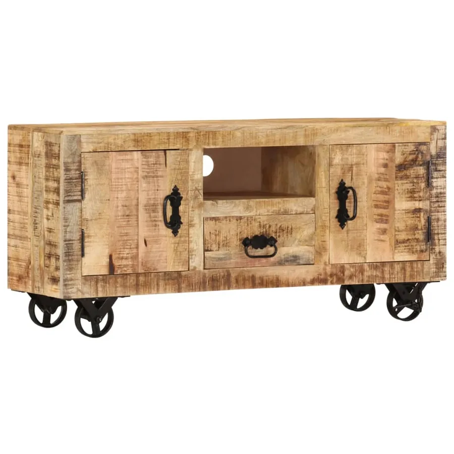 Meuble TV Bois de manguier brut 110x30x50 cm - 9