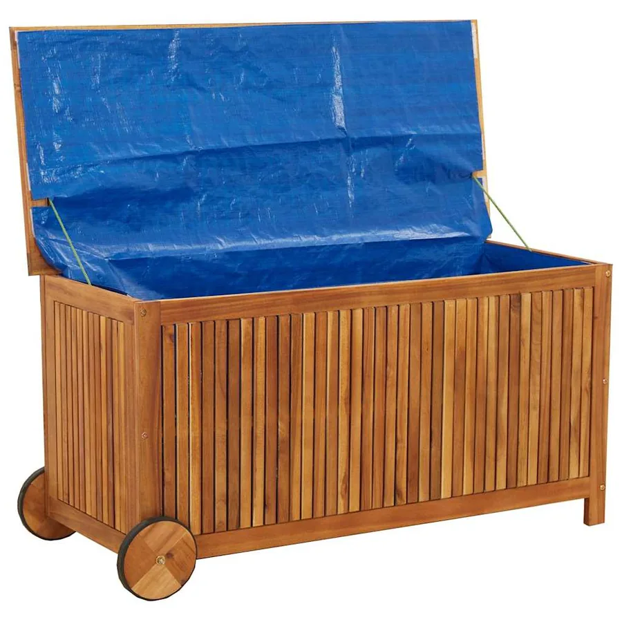 Boîte de rangement de jardin avec roues 113x50x58cm Bois acacia - 6
