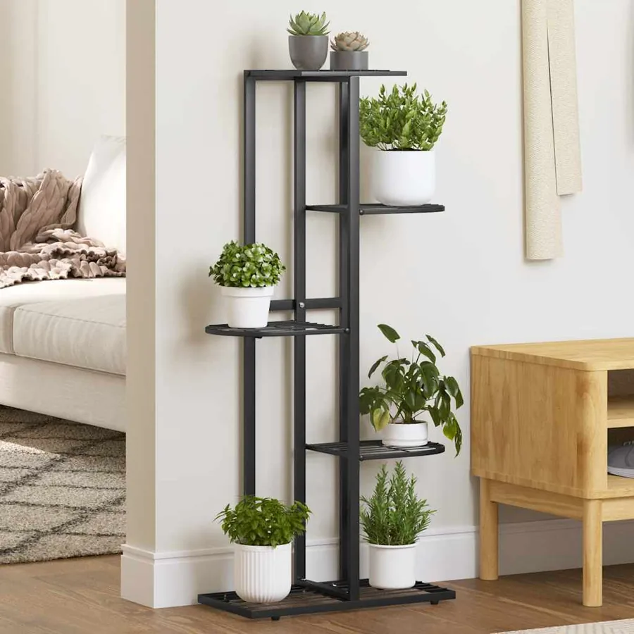 Support pour plantes 5 niveaux 43x22x98 cm Noir Métal